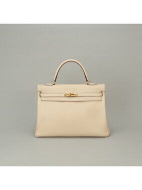 Hermes Kelly 35 Shoulder Bag Taurillon Clemence Beige Gold Retourne 2-Way